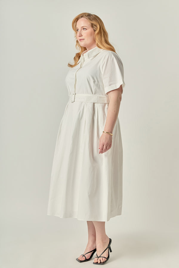 English Factory Collared Belted Shirt Midi Dress WHITE