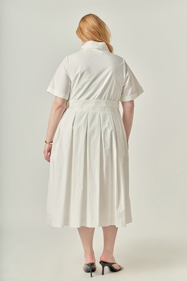 English Factory Collared Belted Shirt Midi Dress WHITE