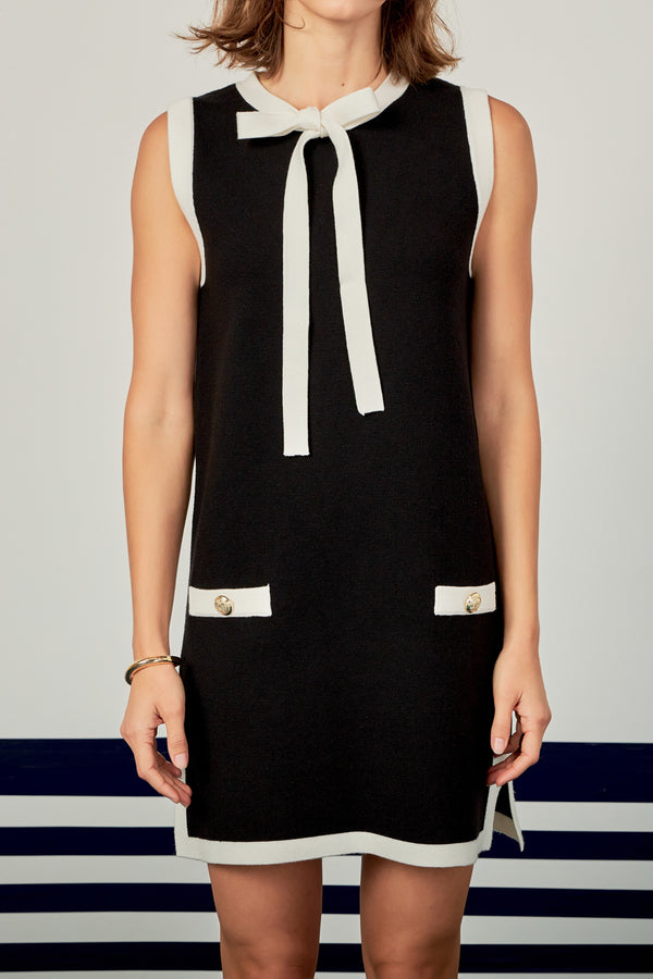English Factory Color Block Knit Mini Dress BLACK/WHITE