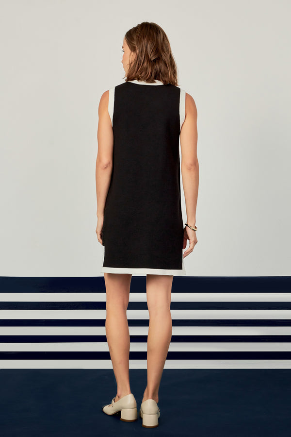 English Factory Color Block Knit Mini Dress BLACK/WHITE