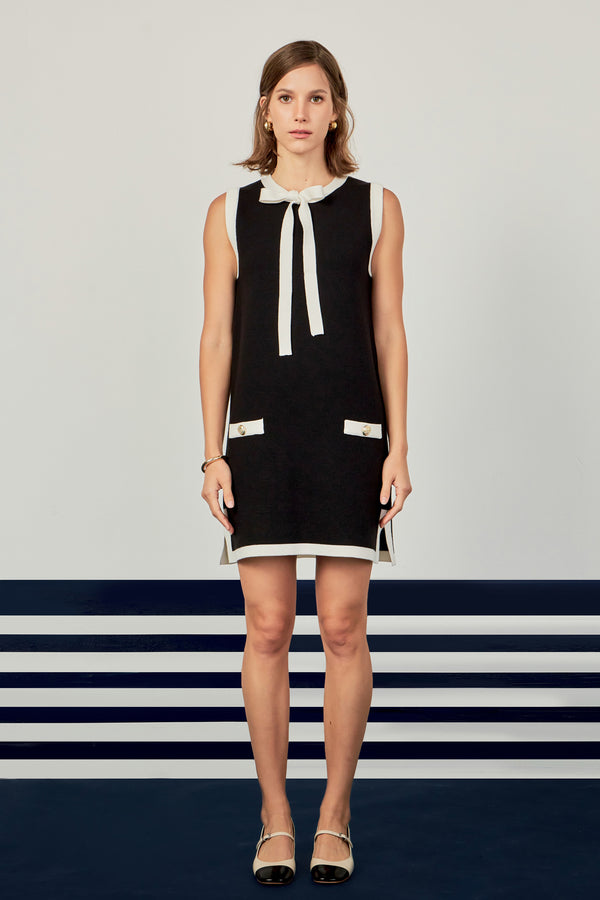 english factory Color Block Knit Mini Dress BLACK/WHITE