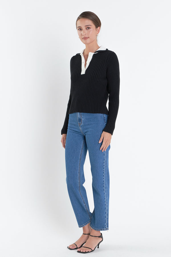 English Factory Color Block Polo Knit In Black BLACK