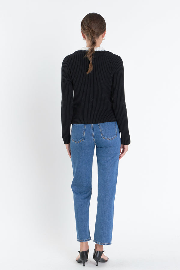 English Factory Color Block Polo Knit In Black BLACK