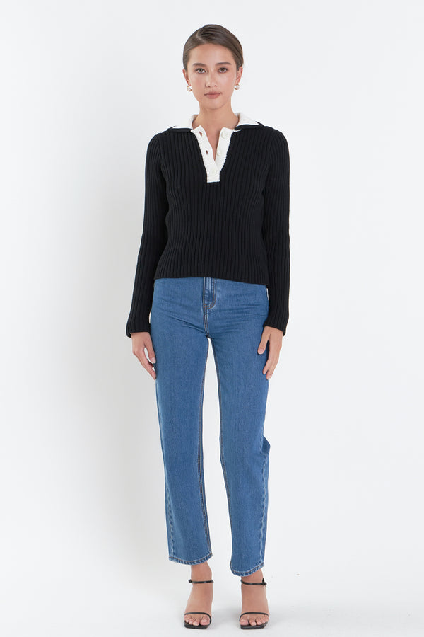 english factory Color Block Polo Knit in Black BLACK