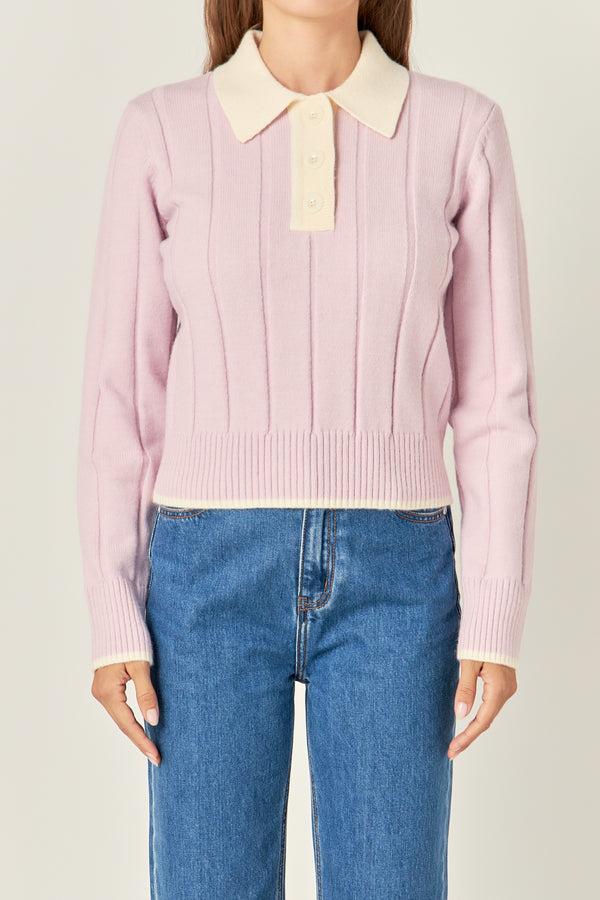 English Factory Color Block Polo Knit PINK/ OFF WHITE