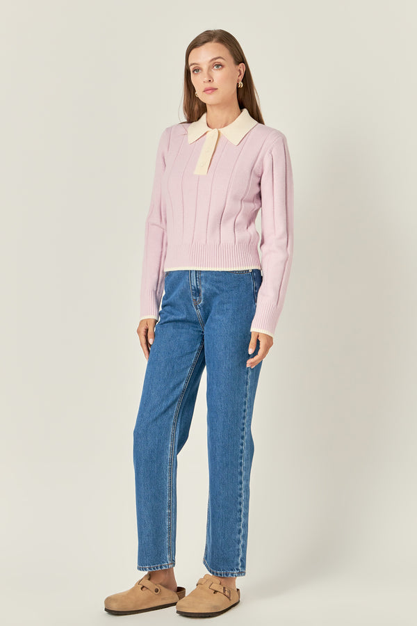 English Factory Color Block Polo Knit PINK/ OFF WHITE