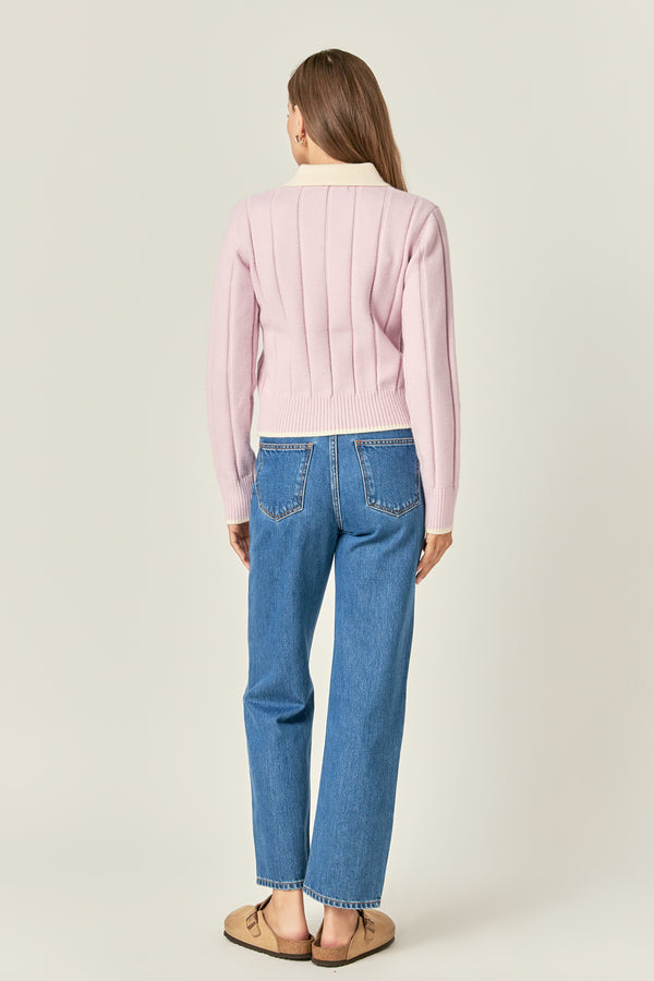 English Factory Color Block Polo Knit PINK/ OFF WHITE