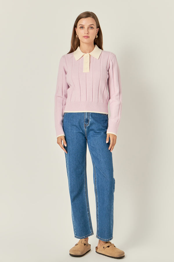 english factory Color Block Polo Knit PINK/ OFF WHITE
