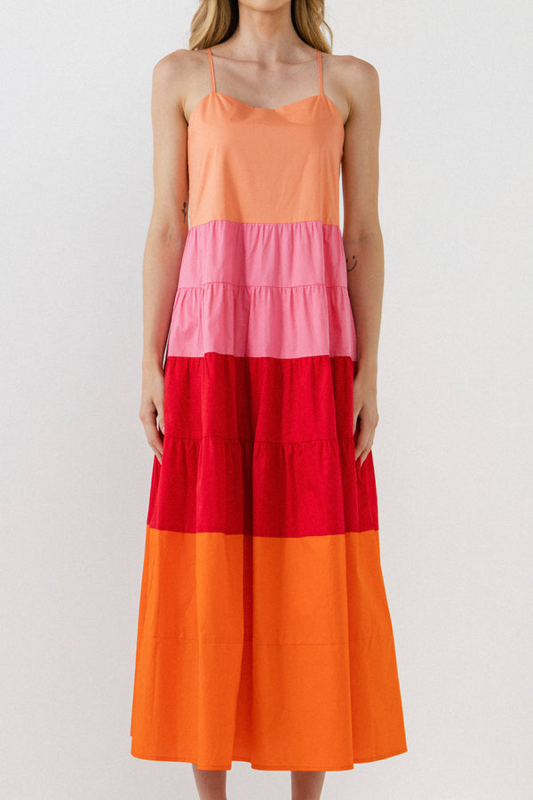 English Factory Color Block Spaghetti Maxi Dress PINK