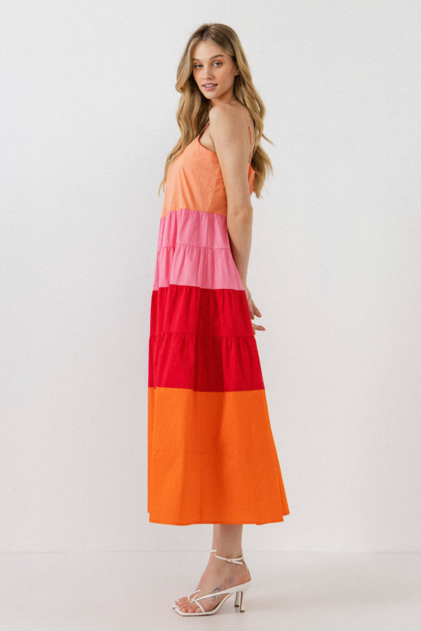 English Factory Color Block Spaghetti Maxi Dress PINK