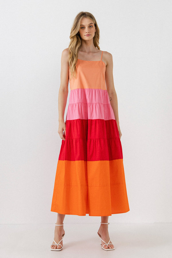 english factory Color Block Spaghetti Maxi Dress PINK