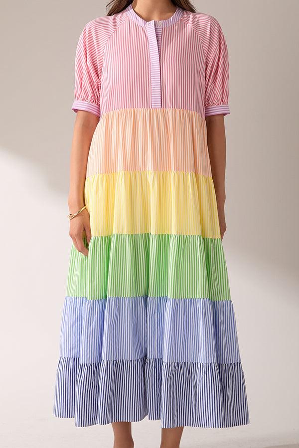 English Factory Color Block Striped Midi Dress MULTI