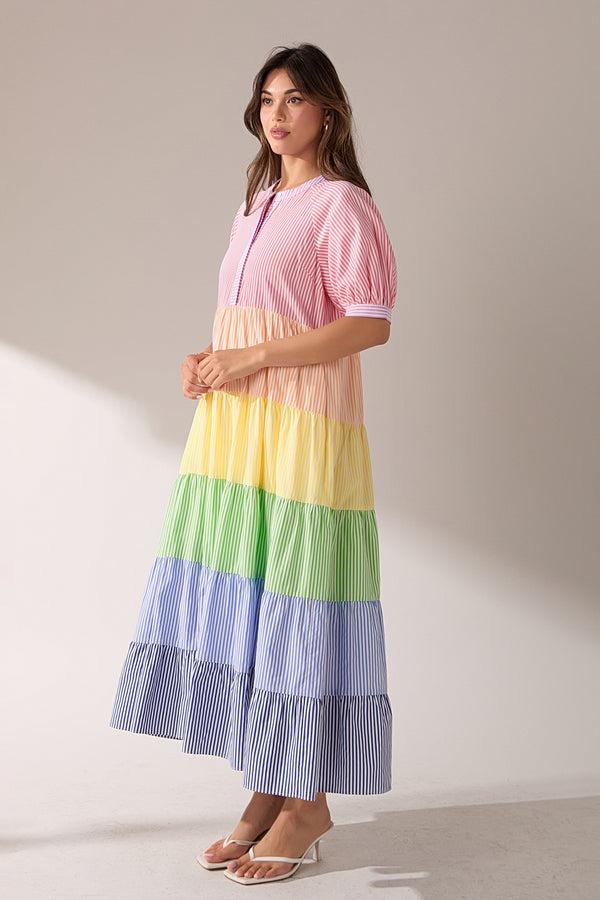 English Factory Color Block Striped Midi Dress MULTI