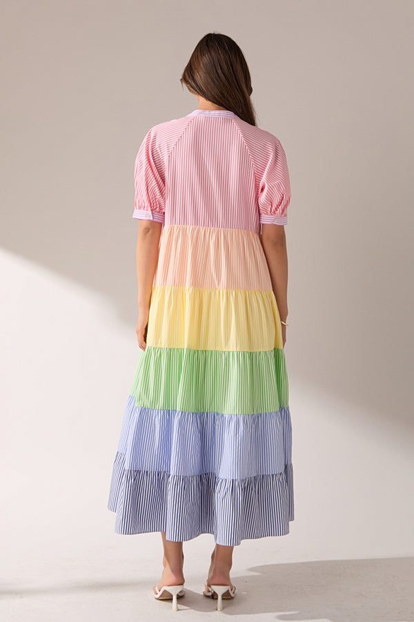 English Factory Color Block Striped Midi Dress MULTI