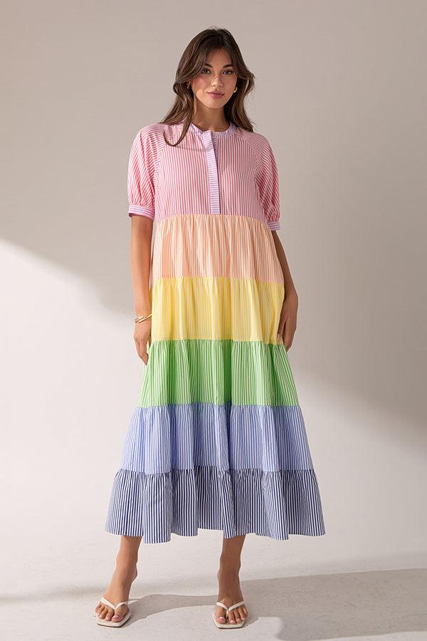 english factory Color Block Striped Midi Dress MULTI