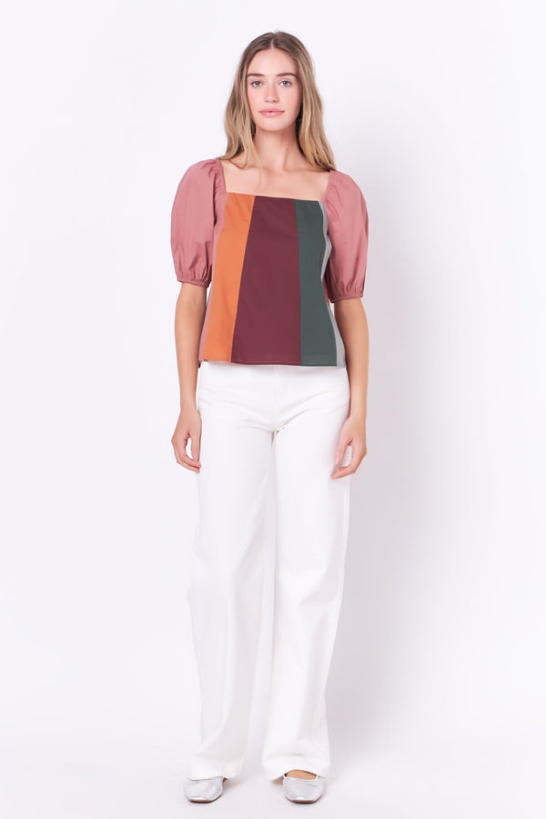 english factory Color Block Top with 3/4 Sleeves MULTI