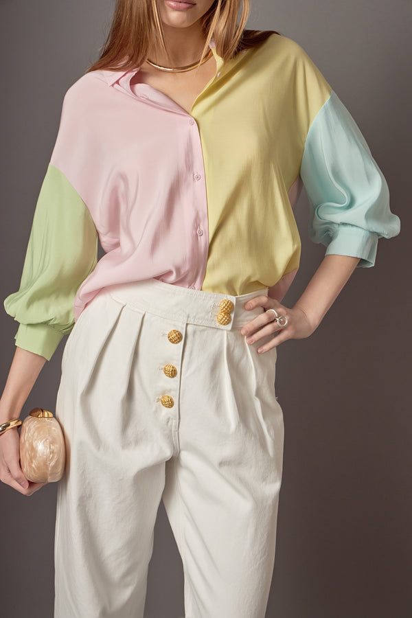English Factory Color Block Volume Sleeves Shirt MULTI
