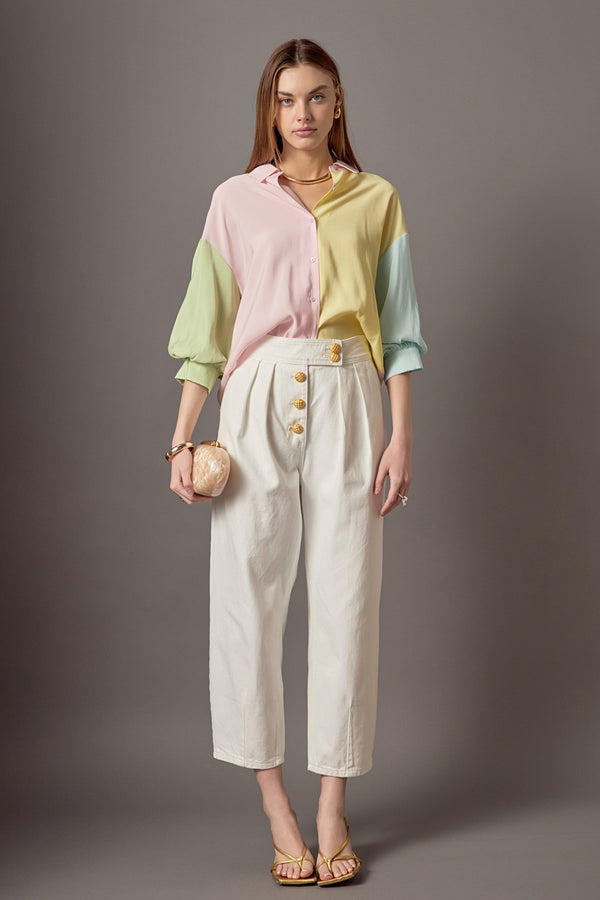 English Factory Color Block Volume Sleeves Shirt MULTI