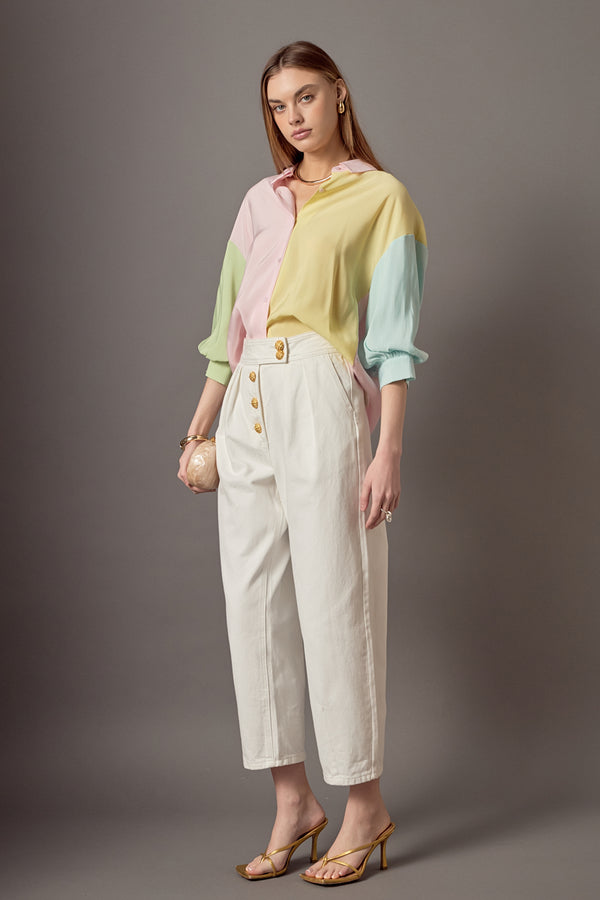 English Factory Color Block Volume Sleeves Shirt MULTI