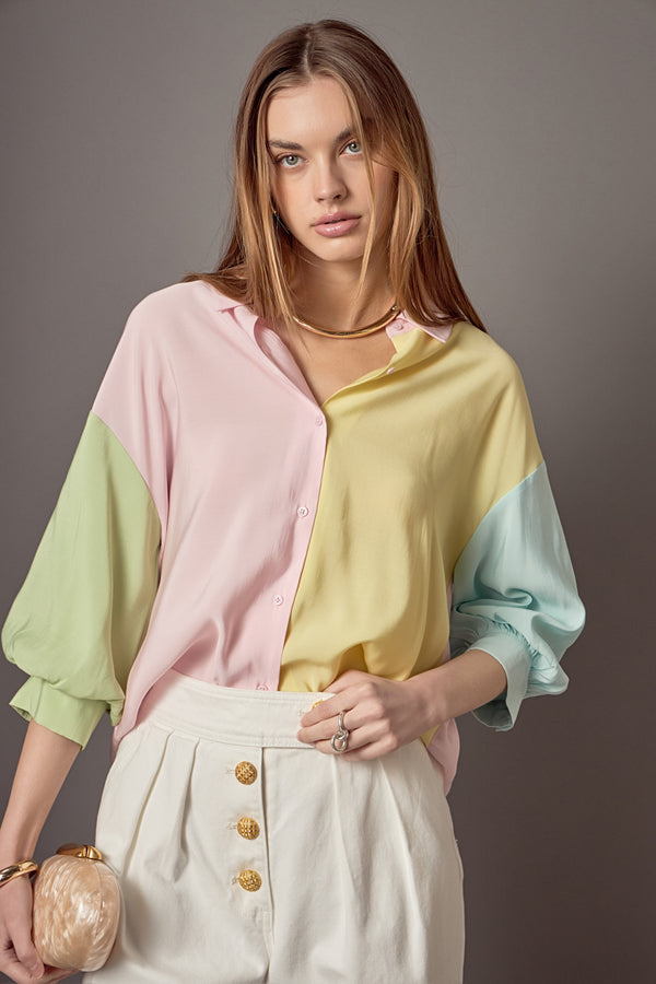 english factory Color Block Volume Sleeves Shirt MULTI