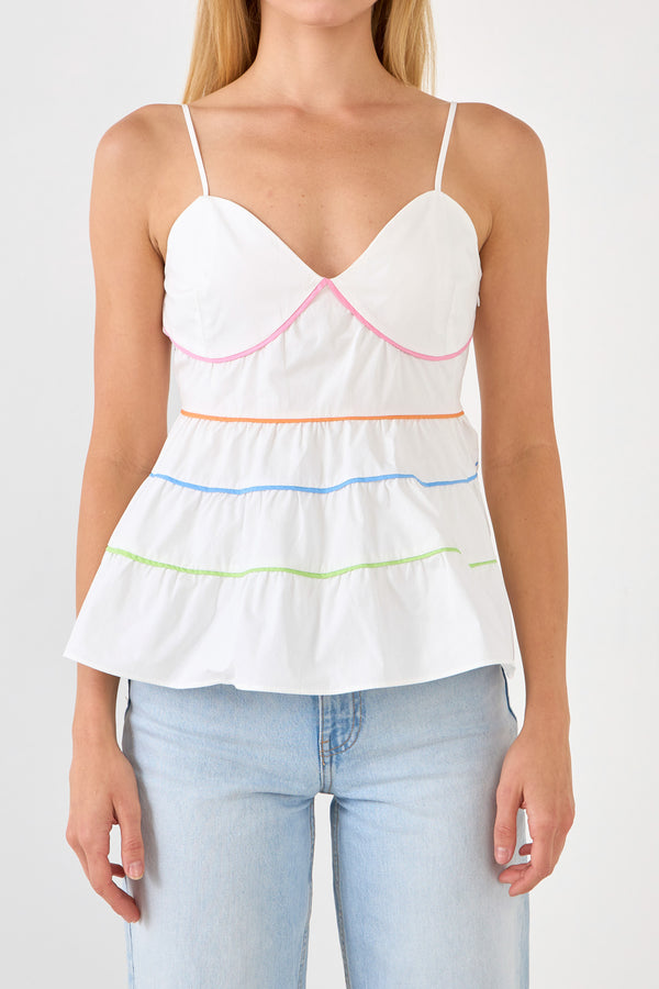 English Factory Color Piping Detail Sleeveless Top WHITE