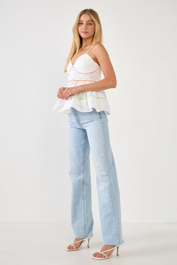 English Factory Color Piping Detail Sleeveless Top WHITE