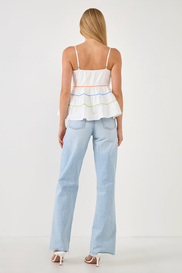 English Factory Color Piping Detail Sleeveless Top WHITE