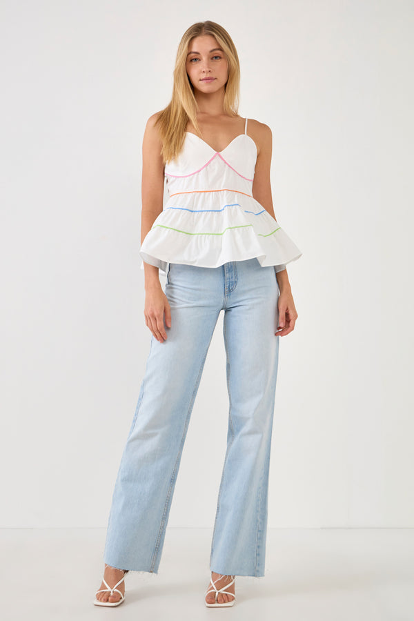 english factory Color Piping Detail Sleeveless Top WHITE