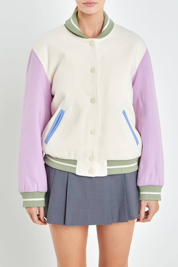 English Factory Colorblock Bomber Jacket IVORY MULTI