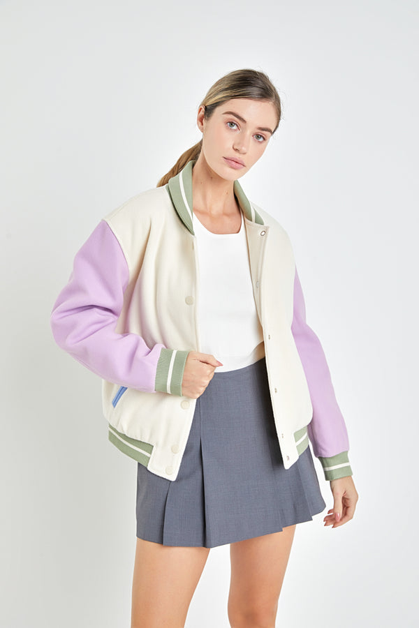 english factory Colorblock Bomber Jacket IVORY MULTI