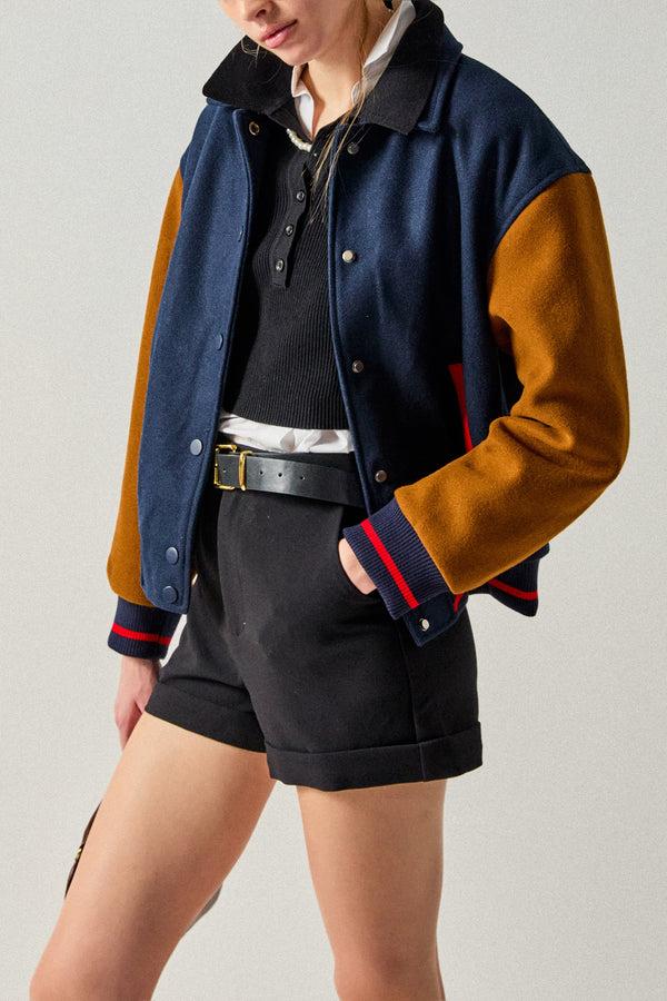 English Factory Colorblock Bomber Jacket NAVY MULTI