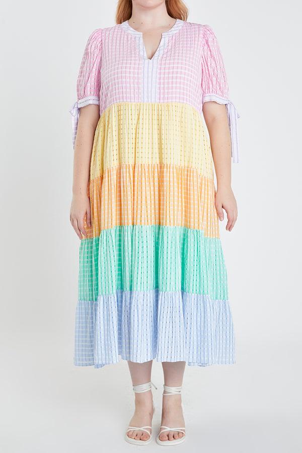 English Factory Colorblock Bow Tie Sleeve Maxi Dress MULTI
