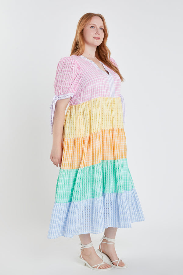 English Factory Colorblock Bow Tie Sleeve Maxi Dress MULTI