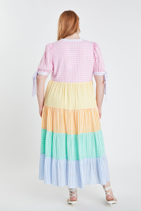 English Factory Colorblock Bow Tie Sleeve Maxi Dress MULTI