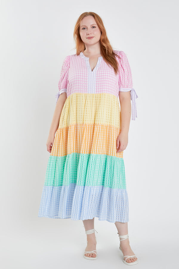 english factory Colorblock Bow Tie Sleeve Maxi Dress MULTI