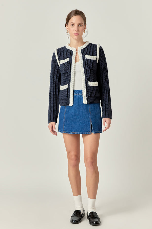 english factory Colorblock Braided Cardigan NAVY/WHITE