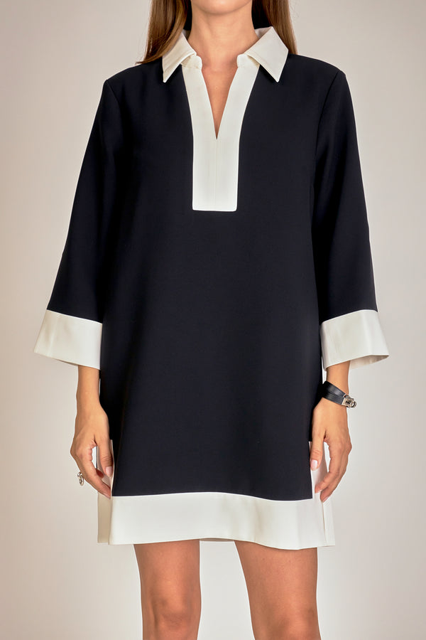 English Factory Colorblock Mini Dress BLACK/OFF WHITE