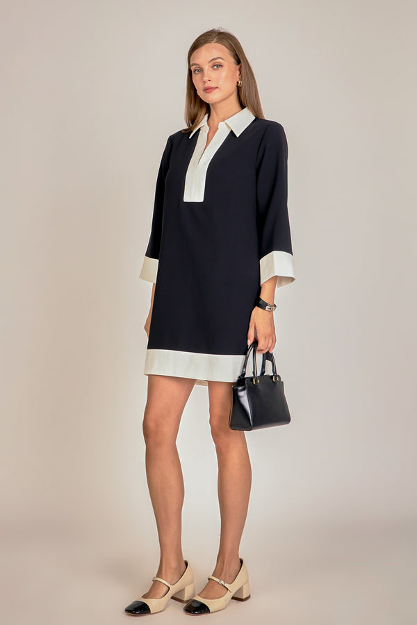 English Factory Colorblock Mini Dress BLACK/OFF WHITE