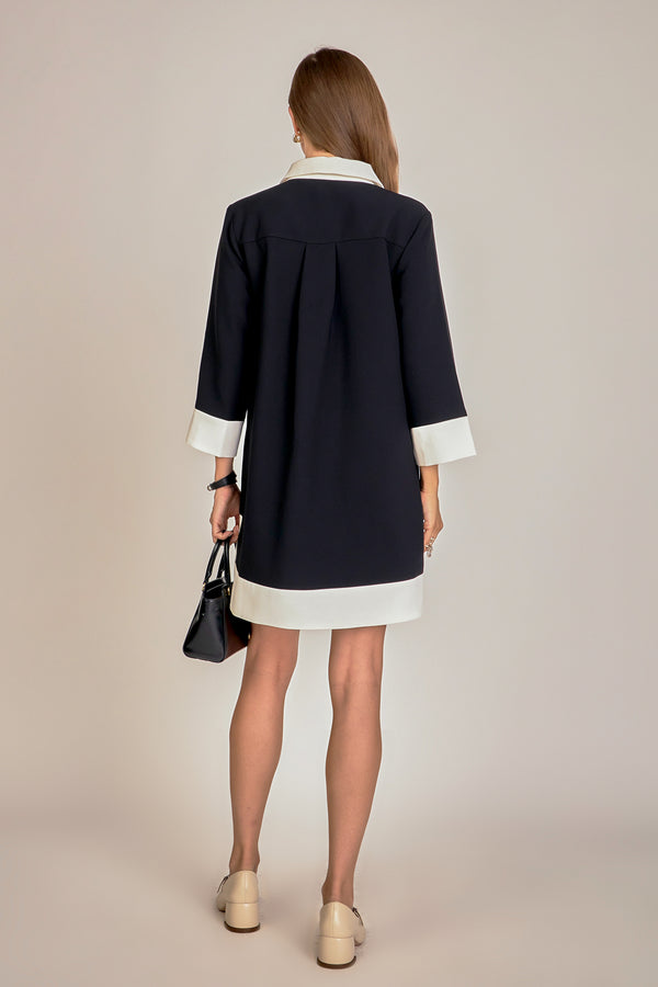 English Factory Colorblock Mini Dress BLACK/OFF WHITE