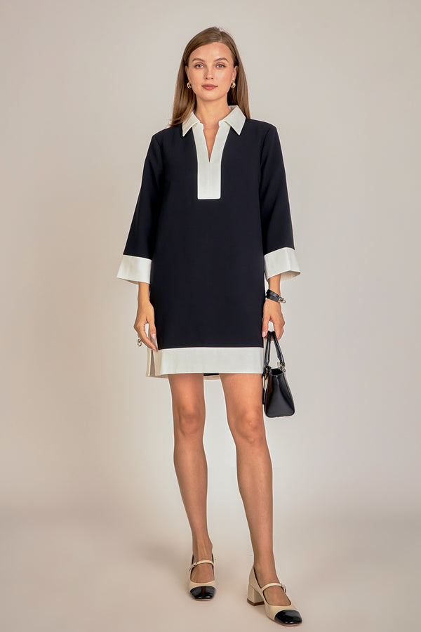 english factory Colorblock Mini Dress BLACK/OFF WHITE
