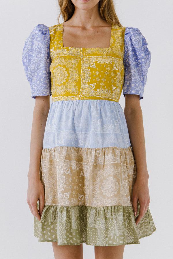 English Factory Colorblock Paisley Mini Dress MULTI