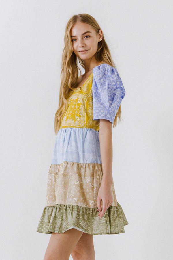 English Factory Colorblock Paisley Mini Dress MULTI