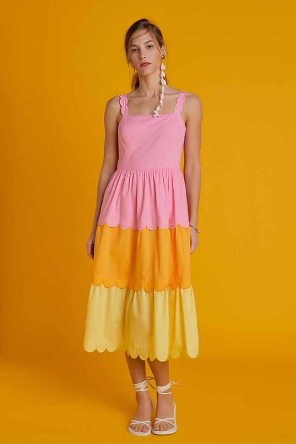 english factory Colorblock Scallop Dress PINK MULTI