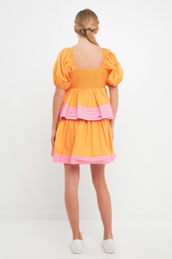 English Factory Colorblock Smocked Tiered Mini Dress BLUE MULTI