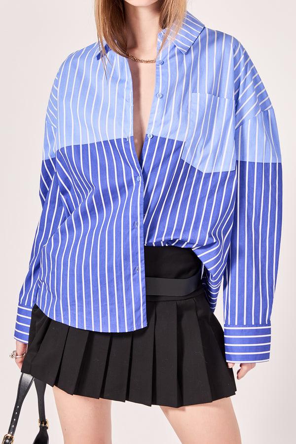 English Factory Colorblock Stripe Oversized Shirt POWDER BLUE/NAVY