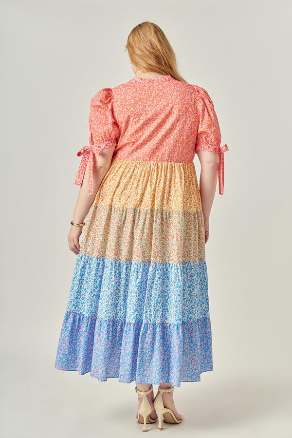 English Factory Colorblock Tiered Floral Midi Dress MULTI