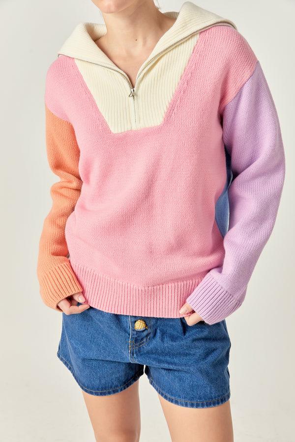 English Factory Colorblock Zip Pullover Sweater MULTI