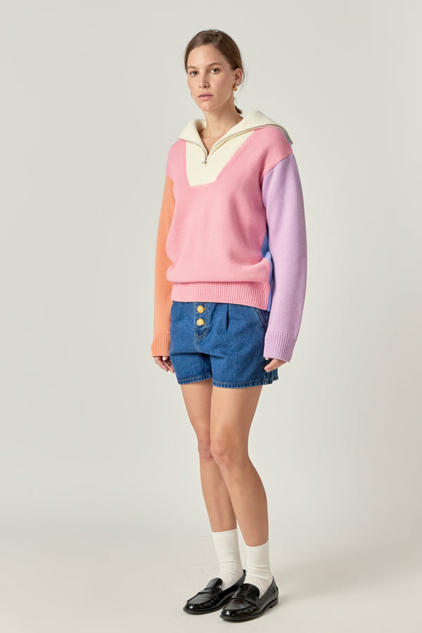 English Factory Colorblock Zip Pullover Sweater MULTI