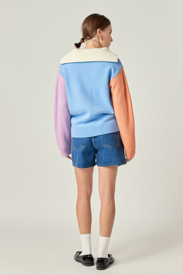 English Factory Colorblock Zip Pullover Sweater MULTI