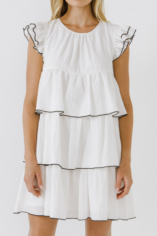 English Factory Contrast Detail Babydoll Dress WHITE